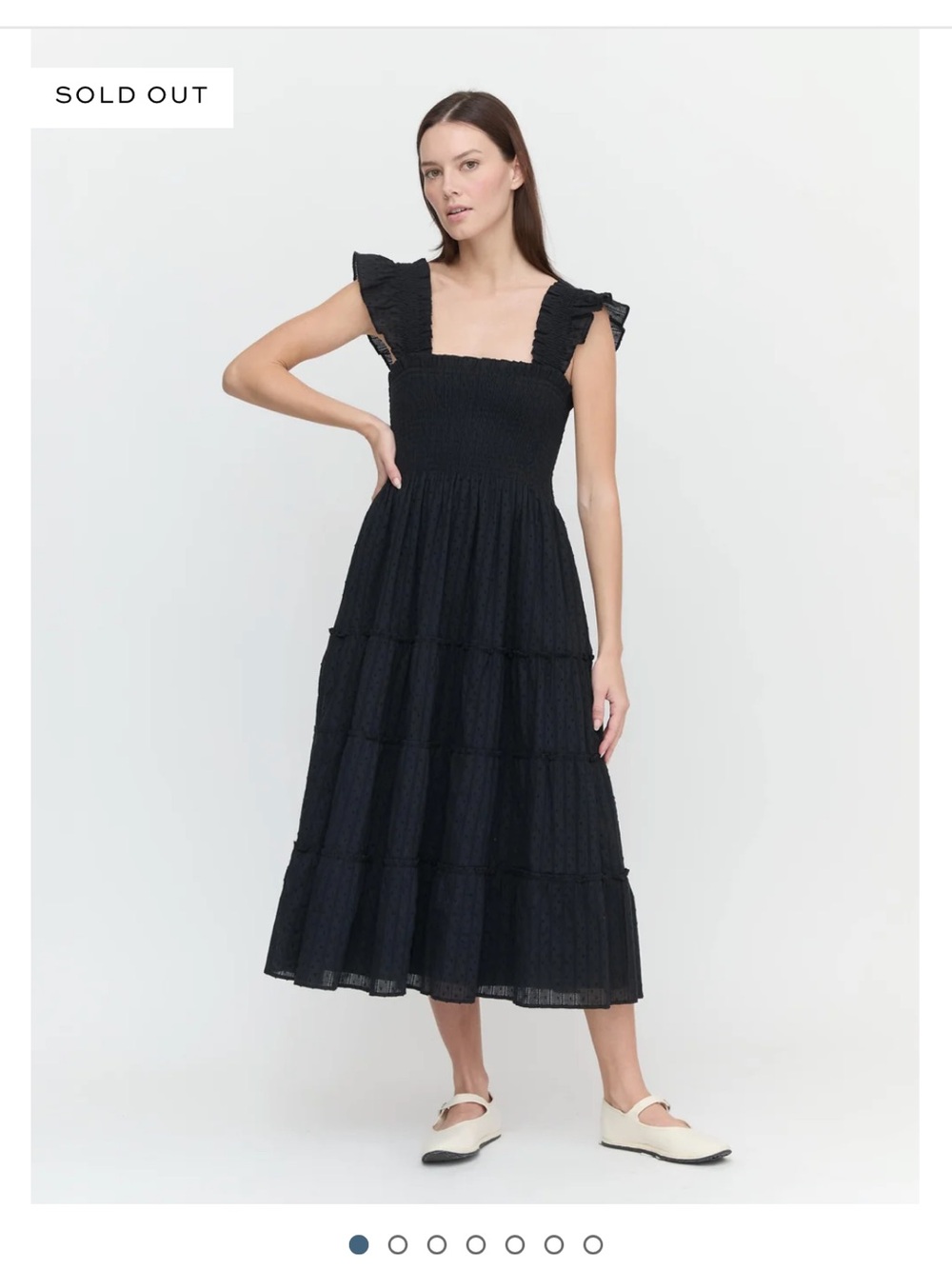 Hill House Black Ruffled-Strap Smocked Midi Dress